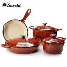 4 pieces enameled Cast iron cooking pot and pan sets